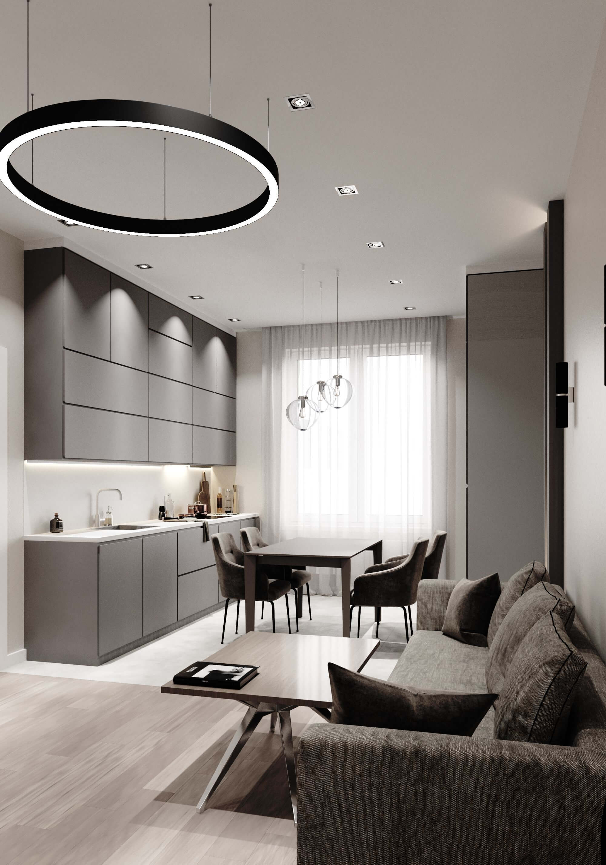 ремонт кухни гостиной